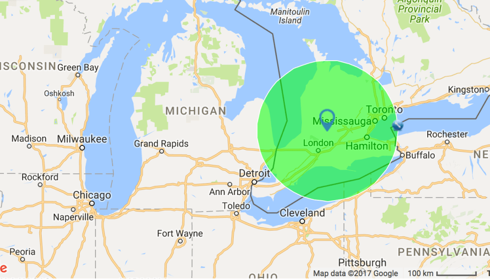 71 100 mile radius Stratford